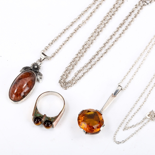 458 - Various Vintage stone set silver jewellery, including Niels Erik From pendant necklace, tigers eye r... 