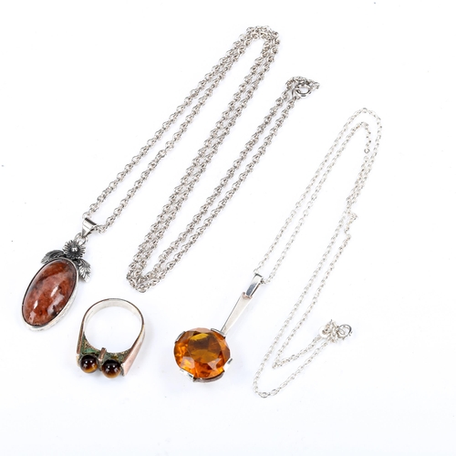 458 - Various Vintage stone set silver jewellery, including Niels Erik From pendant necklace, tigers eye r... 