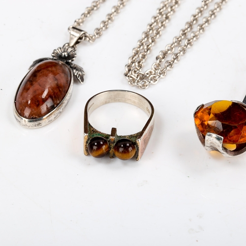 458 - Various Vintage stone set silver jewellery, including Niels Erik From pendant necklace, tigers eye r... 