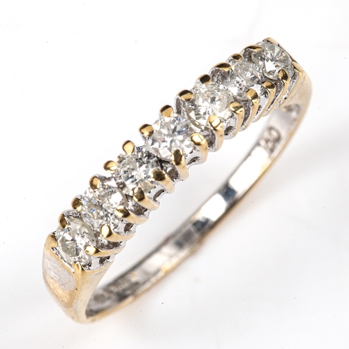 473 - A modern 18ct gold 7-stone diamond half hoop ring, set with modern round brilliant-cut diamonds, tot... 