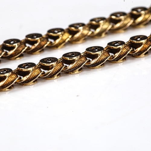 474 - An Antique unmarked gold fancy link Albert chain necklace, tests as 9ct gold, with dog-clip clasp, c... 