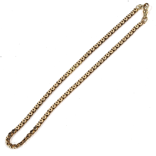 474 - An Antique unmarked gold fancy link Albert chain necklace, tests as 9ct gold, with dog-clip clasp, c... 