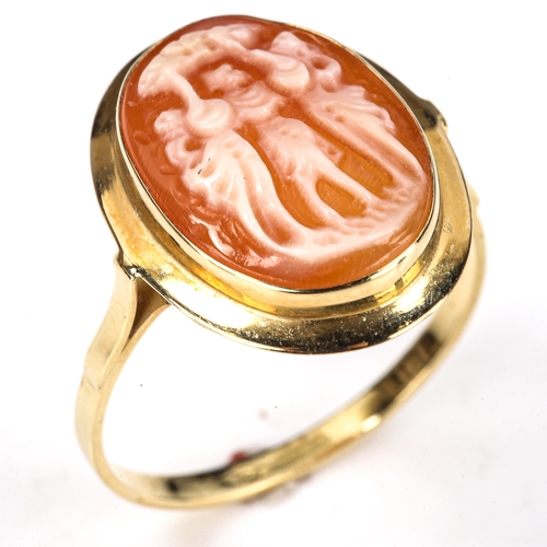 479 - A late 20th century Continental 18ct gold cameo ring, depicting Three Graces, setting height 18.8mm,... 