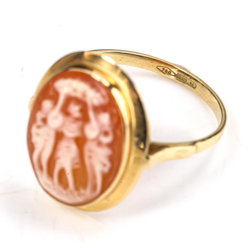 479 - A late 20th century Continental 18ct gold cameo ring, depicting Three Graces, setting height 18.8mm,... 