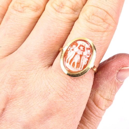 479 - A late 20th century Continental 18ct gold cameo ring, depicting Three Graces, setting height 18.8mm,... 