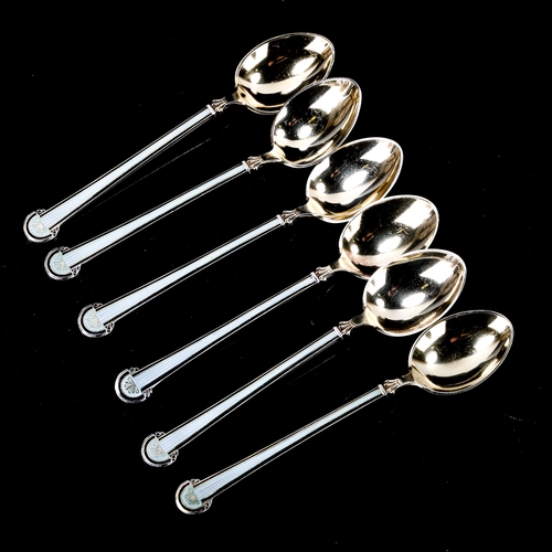 487 - A set of 6 Norwegian vermeil sterling silver and enamel coffee spoons, length 9.5cm