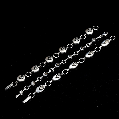 490 - 3 Danish sterling silver and cubic zirconia bracelets, all 18cm long, 43.7g total (3)