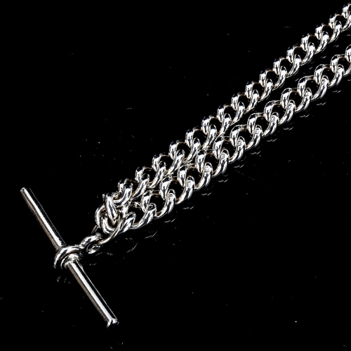 501 - A silver graduated curb link Albert chain necklace, with T-bar and dog-clip, chain length 42cm, 35.7... 