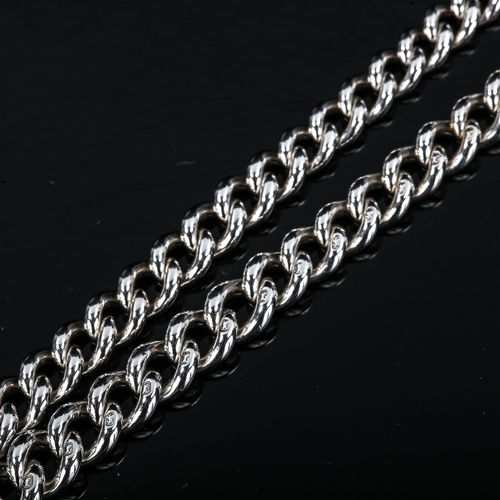 501 - A silver graduated curb link Albert chain necklace, with T-bar and dog-clip, chain length 42cm, 35.7... 