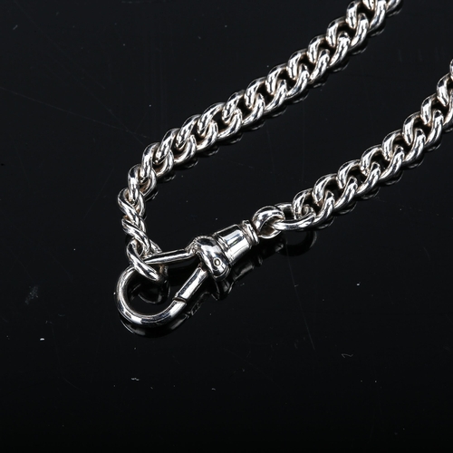 501 - A silver graduated curb link Albert chain necklace, with T-bar and dog-clip, chain length 42cm, 35.7... 