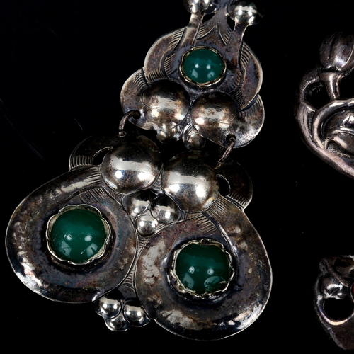 518 - 4 Danish Art Nouveau silver stone set brooches, largest height 73.1mm, 34.3g total (4)