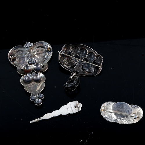 518 - 4 Danish Art Nouveau silver stone set brooches, largest height 73.1mm, 34.3g total (4)