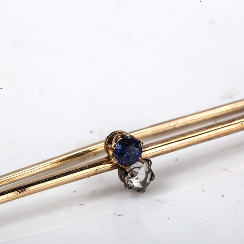 525 - An Antique sapphire and diamond shepherd crook brooch, set with round-cut sapphire and rose-cut diam... 