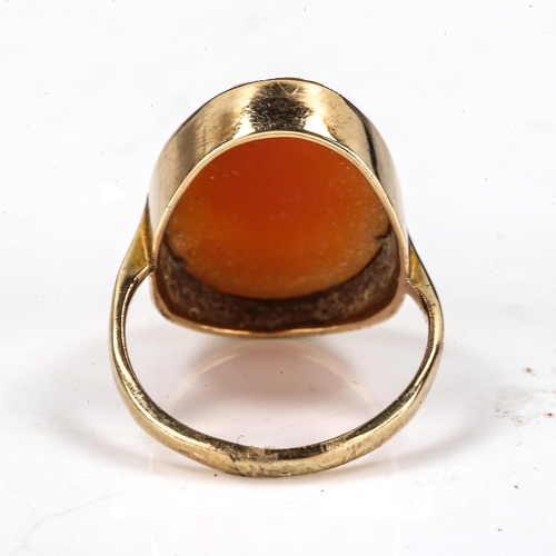 530 - A child's relief carved shell cameo ring, unmarked gold settings, setting height 16.4mm, size C, 2g