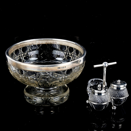 552 - An Edwardian silver-mounted cut-glass cruet set, by Frank Cobb, hallmarks Sheffield 1907, height 9cm... 