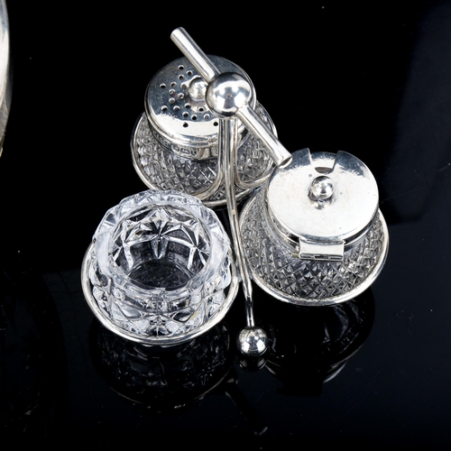 552 - An Edwardian silver-mounted cut-glass cruet set, by Frank Cobb, hallmarks Sheffield 1907, height 9cm... 