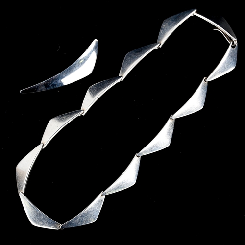 559 - HANS HANSEN - a Vintage Danish stylised sterling silver Peak pattern necklace, and NIELS ERIK FROM -... 