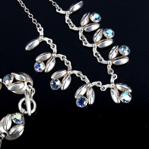 561 - HERMANN SIERSBOL - a Vintage Danish stylised sterling silver stone set demi-parure, comprising neckl... 