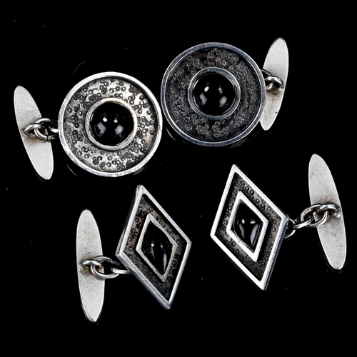 564 - 2 pairs of stone set cufflinks, unmarked white metal settings, circle diameter 19.5mm, 16.7g total (... 