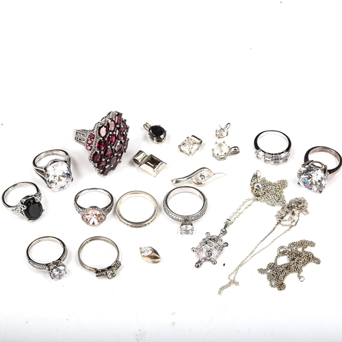 567 - Various silver stone set jewellery, including rings, pendant etc