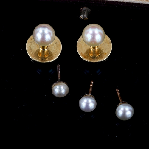 590 - A cased set of dress studs, and 3 pearl earrings