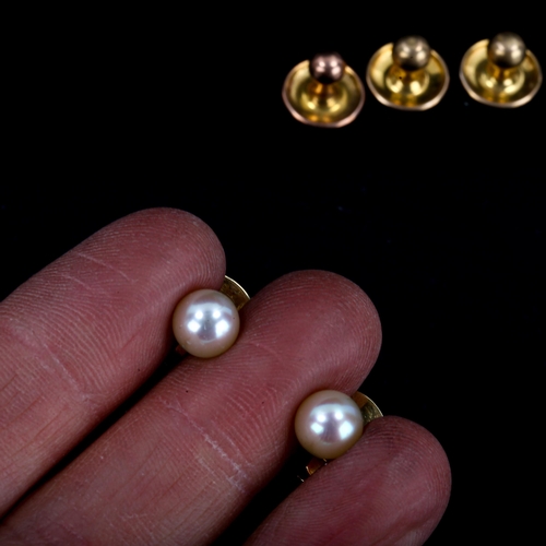 590 - A cased set of dress studs, and 3 pearl earrings