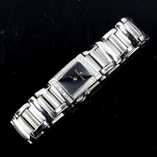 93 - MAURICE LACROIX - a lady's stainless steel Miros quartz bracelet watch, ref. 32823, black dial with ... 