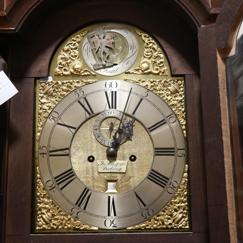 63 - JOHN WORSFOLD OF DORKING - an early 19th century flame mahogany 8-day longcase clock, arch-top brass... 