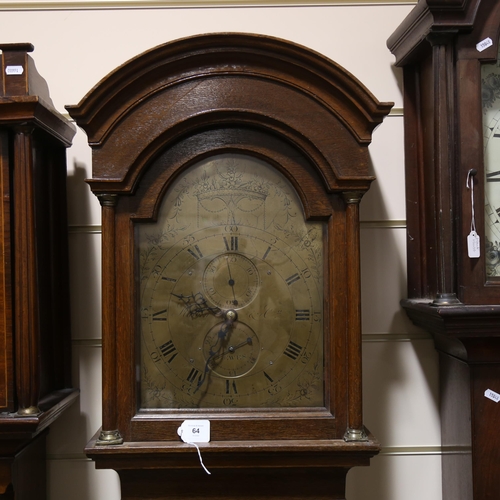 64 - HARBEN & CO OF LEWES - an 18th century oak 30-hour longcase clock, arch-top brass dial with engraved... 