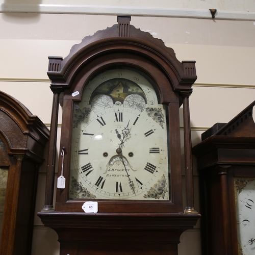 65 - J HUGGETT OF HAWKHURST - an early 19th century mahogany 8-day longcase clock, arch-top white enamel ... 