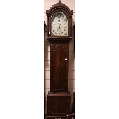 65 - J HUGGETT OF HAWKHURST - an early 19th century mahogany 8-day longcase clock, arch-top white enamel ... 