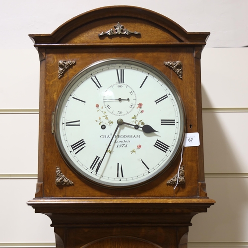 67 - CHARLES FRODSHAM OF LONDON - a 19th century light oak-cased 8-day longcase clock, circular white ena... 