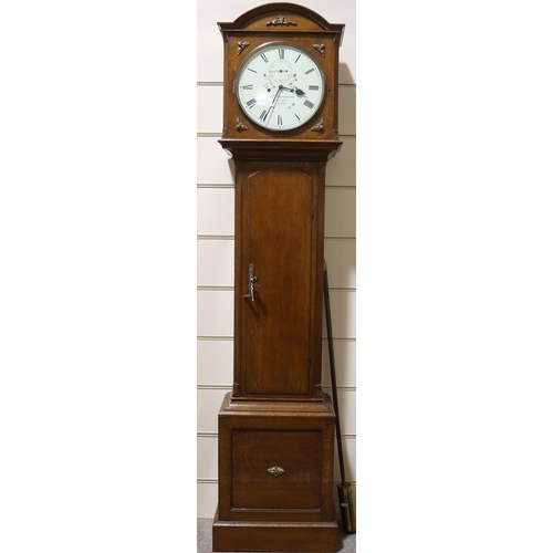 67 - CHARLES FRODSHAM OF LONDON - a 19th century light oak-cased 8-day longcase clock, circular white ena... 