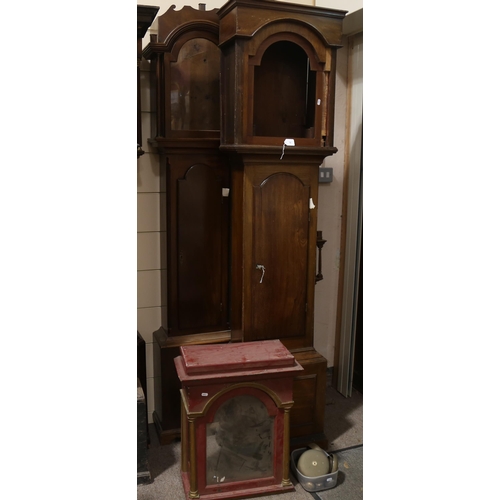 78 - 2 longcase clock cases, largest height 210cm, and a red lacquer clock hood (3)