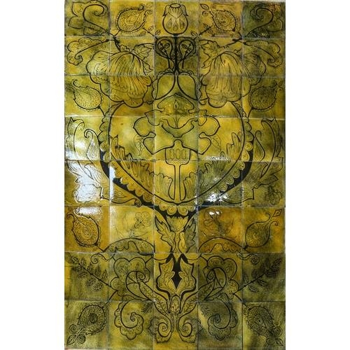 1030 - BERYL TURPIN - a wall panel mounted with 40 hand painted enamel on copper tiles with stylised floral... 