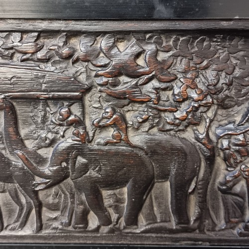 1001 - An 18th century relief carved oak wall plaque, depicting Noah's Ark, framed, overall 24cm x 82cm