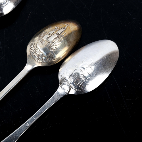 245 - A group of 5 Antique silver picture-back teaspoons, including I Love Liberty, and Plenty, largest le... 