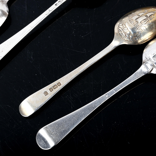 245 - A group of 5 Antique silver picture-back teaspoons, including I Love Liberty, and Plenty, largest le... 