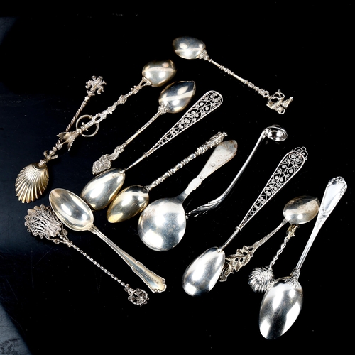 250 - Various Continental silver spoons, including Russian, German, Danish etc, 5.4oz total