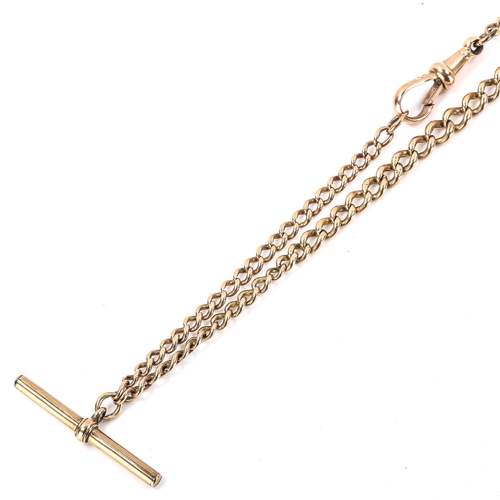 257 - An Antique 9ct gold graduated curb link Albert chain necklace, with T-bar and dog-clip, chain length... 