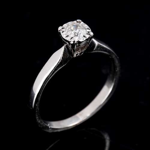 258 - A modern 9ct white gold 0.15ct solitaire diamond ring, illusion set with modern round brilliant-cut ... 