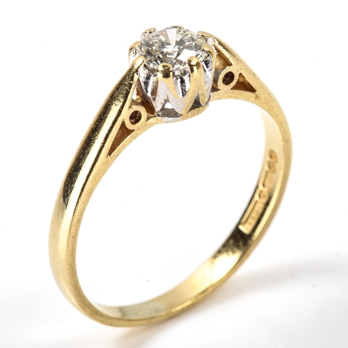 259 - A modern 18ct gold 0.3ct solitaire diamond ring, plain 8-claw setting with modern round brilliant-cu... 