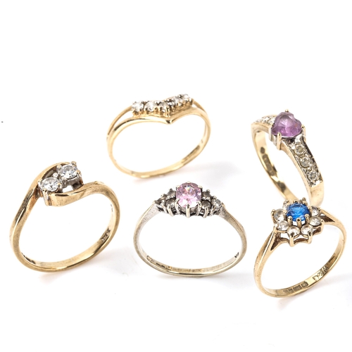 263 - 5 x 9ct gold stone set rings, sizes I, J, K, L and M, 7.5g total (5)