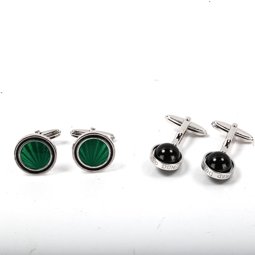 268 - DUNHILL - 2 pairs of silver cufflinks, including green enamel and onyx sphere examples, 17.9g total,... 