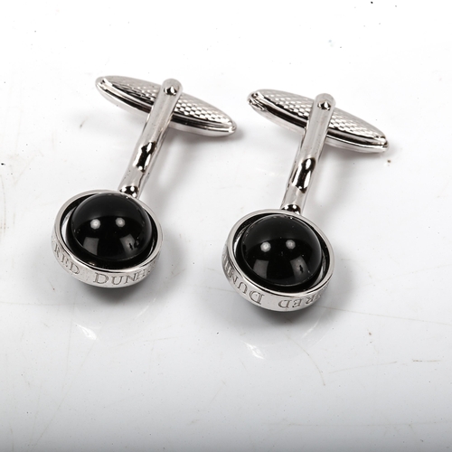 268 - DUNHILL - 2 pairs of silver cufflinks, including green enamel and onyx sphere examples, 17.9g total,... 