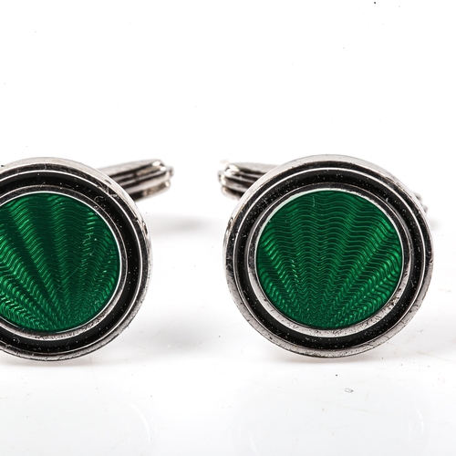 268 - DUNHILL - 2 pairs of silver cufflinks, including green enamel and onyx sphere examples, 17.9g total,... 