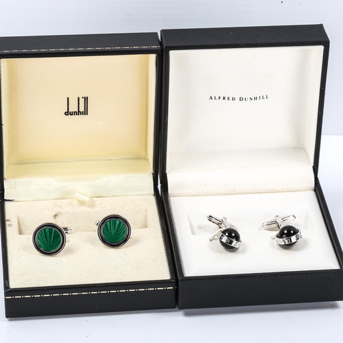 268 - DUNHILL - 2 pairs of silver cufflinks, including green enamel and onyx sphere examples, 17.9g total,... 