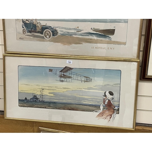 1302 - After Gamy, lithograph, early aviation study, Grand Prix De La Champagne, framed, overall 47cm x 92c... 