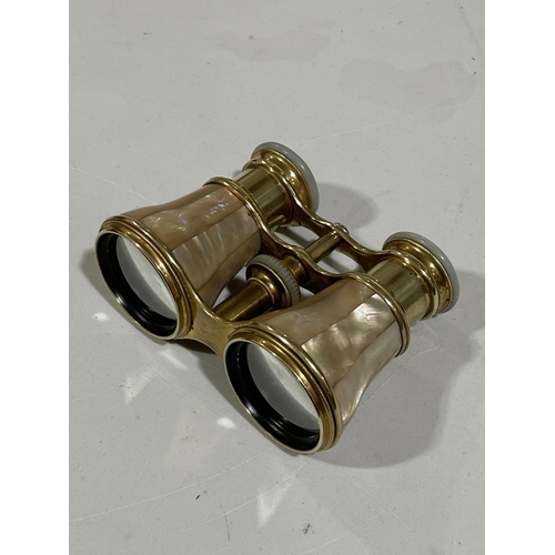 1308 - A pair of Victorian mother-of-pearl and gilt-brass opera glasses, by Chapman & Sons of Liverpool