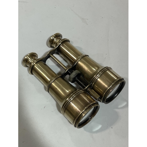 1309 - A pair of Victorian polished brass binoculars with telescopic shades